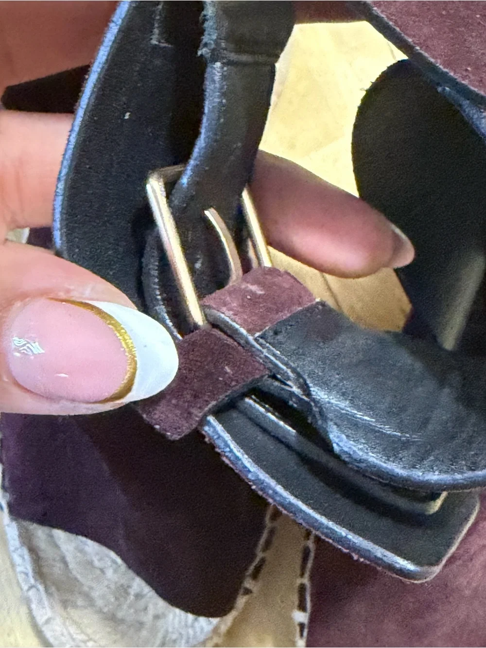 Celine Burgundy Suede Espadrille Wedge Sandals